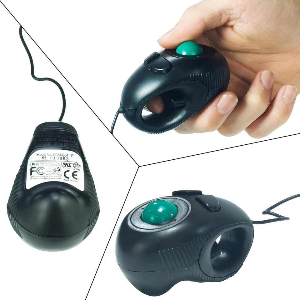 Finger Mouse, Handheld Trackball Mouse Mini 4D USB Hand Held Wired black  - Image 4 of 4