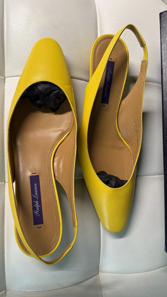 NIB Ralph Lauren Collection Women’s Yellow Slingback Pumps 39B (25cm) US 8 - Image 4 of 4