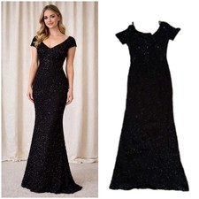 ADRIANNA PAPELL long black beaded gown dress size 12 FITS 8 Holiday Party Dress