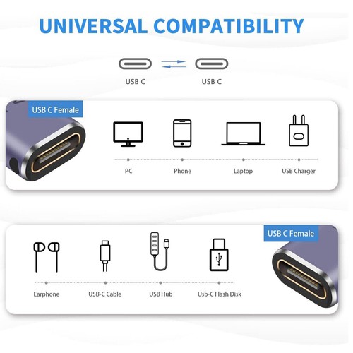 Universal USB4.0 Type-C Female To Female Adapter Coupler 240W 40Gbps 8K @60hz - Photo 13 sur 13