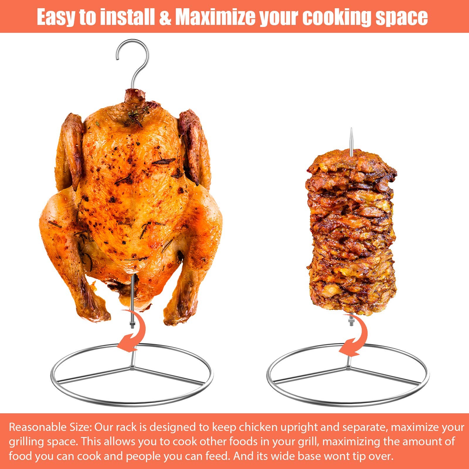 6 Pieces Stainless Steel Vertical Skewer Set 2x15''Skewers2x9‘’Spikes& 2x6.25...