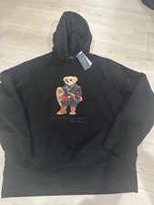New Polo Ralph Lauren Bear Fleece Sherpa Lined Hoodie Men  s Large Black