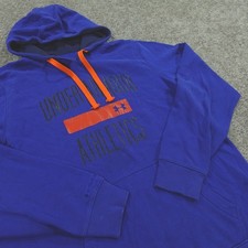 Under Armour Storm Hoodie Mens Large Pull Over Workout UA Spellout Blue Sweater