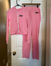 BODY Women s Pink 2-Piece Fleece Tracksuit Zip Hoodie Pants Set Size S
