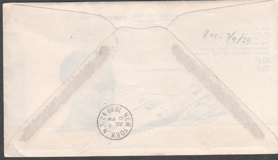 1939 Newfoundland First Transatlantic Flight AirMail BOTWOOD Canada FDC Cover - Image 2 of 2