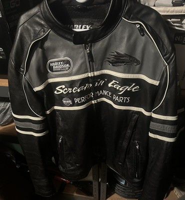 Harley Davidson Screaming Eagle Black Leather Jacket Men s 3XL Vintage original