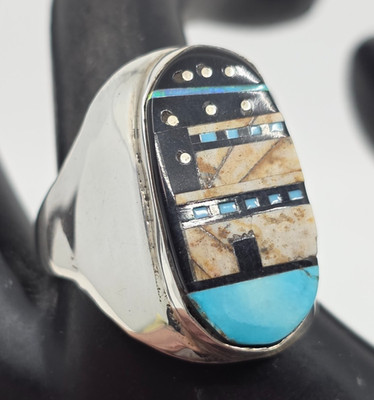 Gilbert Smith Navajo Micro Galaxy Pueblo Night Sky Inlay Sterling Silver Ring 13