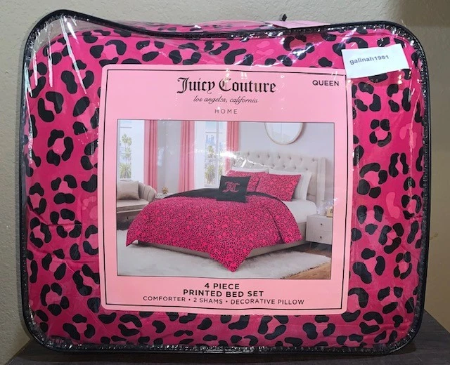 Juicy Couture Hot Pink/Black Leopard Print QUEEN 4pc Set Comforter,Shams,Pillow - Image 3 of 4