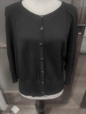 St. John Wool Blend Preppy Cardigan Sweater 3/4 Raglan Sleeve Black XL