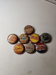 1930s/1940s Soda Caps Cork Pepsi/Squirt/Crush/Dr. Pepper/Dads RootBeer/Coca Cola