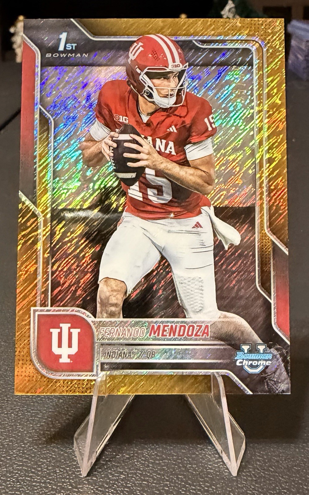 🔥🔥2025 1st Bowman Chrome U Fernando Mendoza Gold Shimmer Refractor 38/50