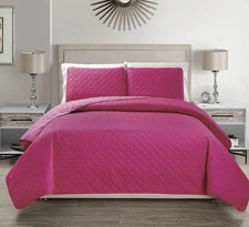 Embossed Geometric Reversible Bedspread/Quilt/Coverlet with Sham Set (Hot Pin...