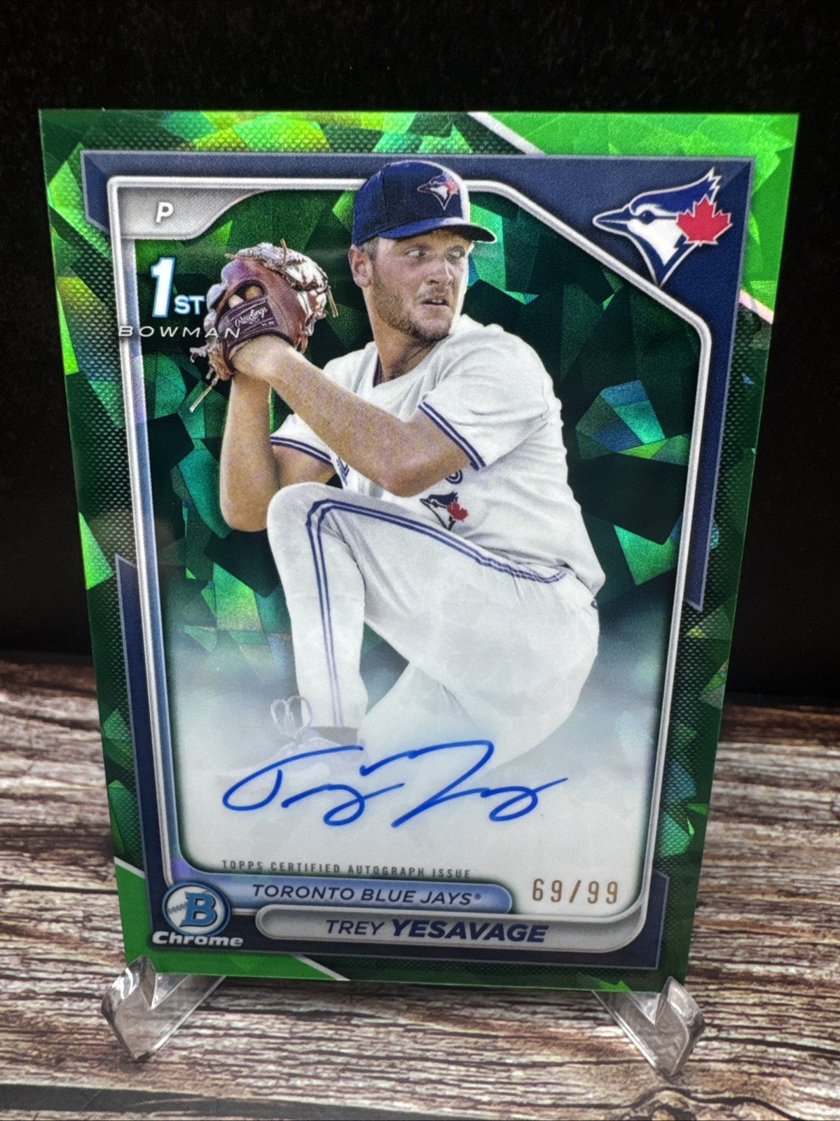 2024 Bowman Draft Trey Yesavage Sapphire Chrome Green Auto /99 #CPA-TY (RC)