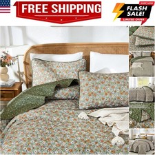 Floral Quilt Set King Size, 3 Pieces Olive Green Bedspread Coverlet Set, Ligh...