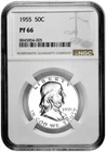 1955 50C Proof Silver Franklin Half Dollar NGC Graded PF 66 White Coin