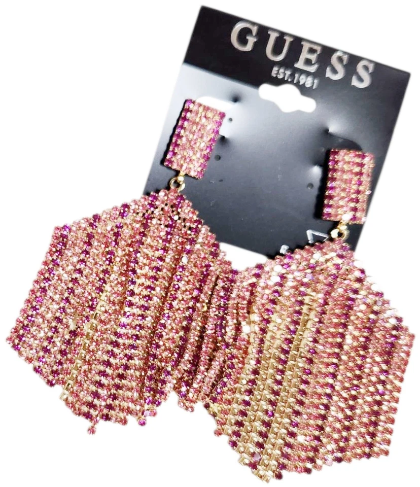Pendientes araña hexagonales de cristal Guess fucsia tono dorado rosa claro varios nuevos con etiquetas Foto 2 de 4