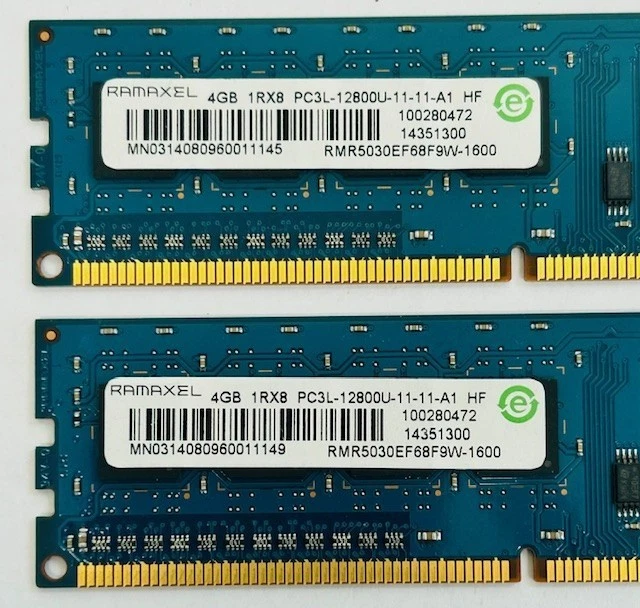 8GB (2 x 4GB) Ramaxel Lenovo 03T6566 PC3L-12800U DDR3 Non-ECC Computer Memory - Image 3 of 4