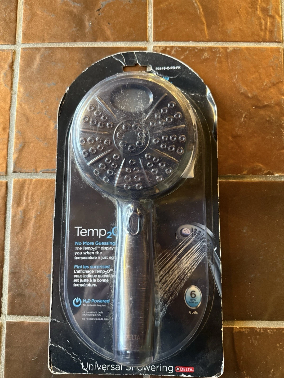 Delta Temp2O, Shower Head Digital Temp Display, 6-Setting, no battery required.