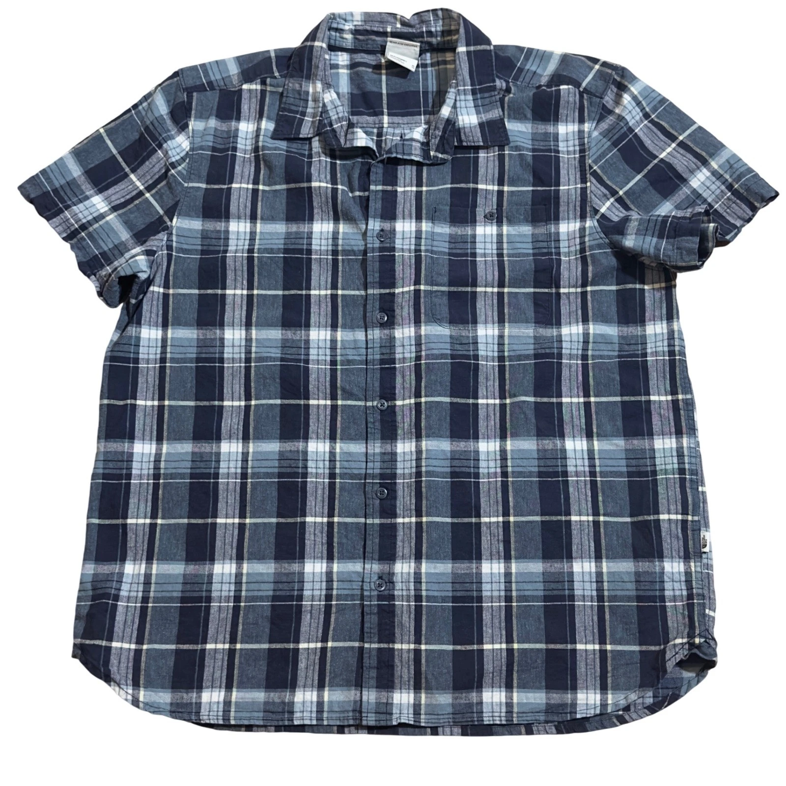 The North Face Mens XL Blue Plaid Button Down Short Sleeve Shirt