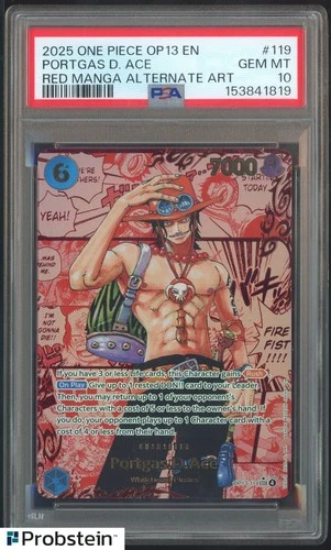 2025 One Piece OP13 EN Red Manga Alternate Art #119 Portgas D. Ace PSA 10