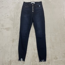 KanCan Jeans Womens Size 3/25 Skinny Button Fly Distressed Raw Hem Stretch Blue