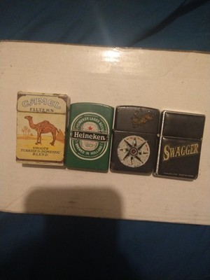 Assortment of 4 vintage Multi-Color Gas Flint Lighters SOME DONT WORK READ DESC