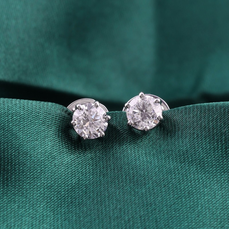 Spectrum Lab Grown Diamond Solitaire Stud Earrings 9k White Gold Round Cut 1ct
