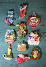 Lot/10 Vintage 1970's Hand Painted Hobbyist Ceramic Christmas Ornaments Assorted