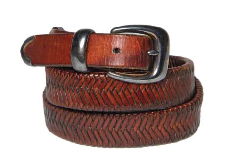 Vintage Cole Haan Braided Belt Brown Leather Solid Brass Buckle Men's Size 36