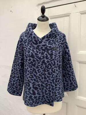 Cynthia Rowley blaue dicke Strickjacke mit Animalprint Größe L/14