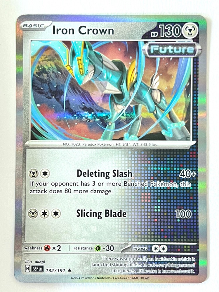 Iron Crown 132/191 Holo Rare Surging Sparks Pokemon TCG Pack Fresh Near Mint NM