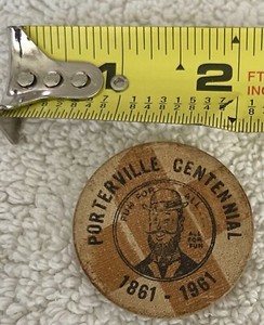1861-1961, Porterville (California) Centennial, 5¢ Trade Token, Wooden Nickel