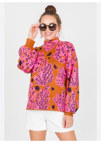 New! NWT Fate Curve Janice Turtleneck Camel and Hot Pink Leopard Sweater 1XL MS - Picture 12 of 20