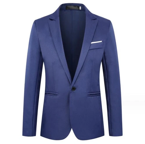 Men's Lapel Blazer Jacket One Button Suit Solid Long sleeve New Coats Fashion - Picture 9 of 25
