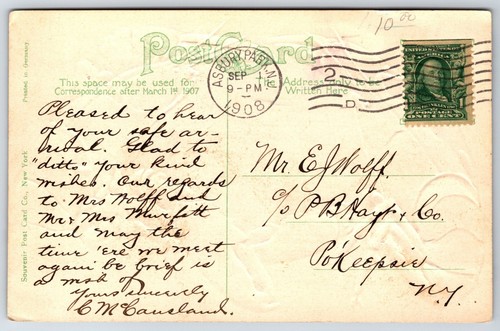 Asbury Park~Lobster Border~Fleet of Yachts~Embossed~Ditto Your Kind Wishes 1908 - Picture 2 of 2