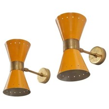 Pair Of 1950's Mid Century Italian Diabolo Wall Sconce Light Fixture Raw Brass