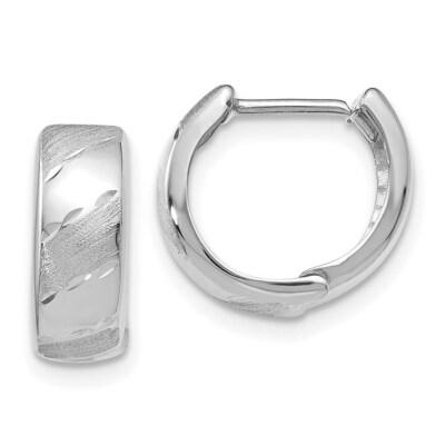 Real 14kt White Gold Polished and Satin Hinged Hoop Earrings