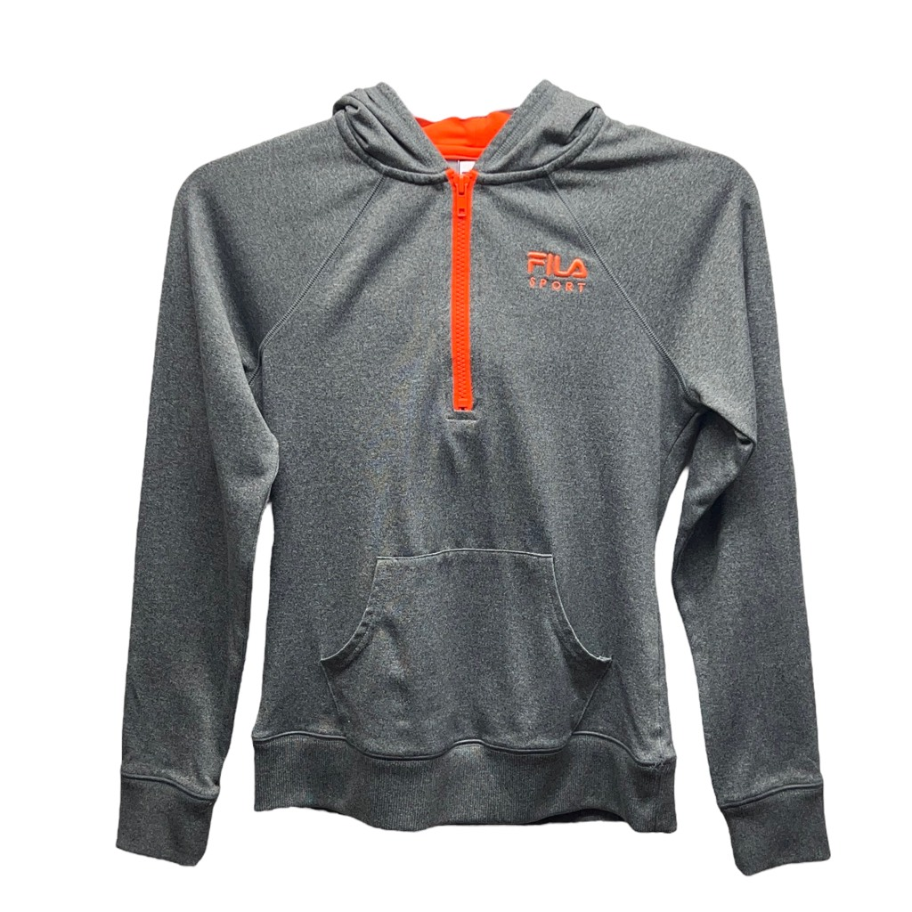Felpa con cappuccio FILA Sport bambina grigia 1 4 zip manica lunga top tasche logo