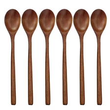 6Pcs NEW Wooden Spoon Kitchen Spices Wood Long Handle Eating Spoons Set