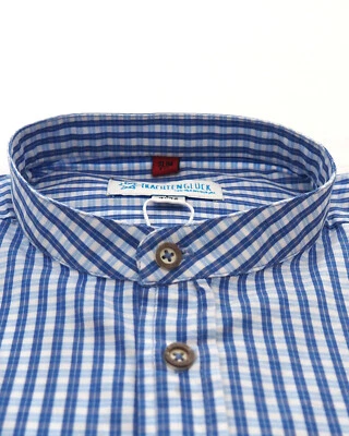 Trachtenhemd TG Dietmund Stehkragen in hellblau kariert slim Fit S - 3XL - Bild 1 von 4