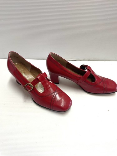 Thomas Dixon Bedggood Block Heel Top Strap Leather Shoes Vintage 9.5 Red New. - Picture 10 of 10