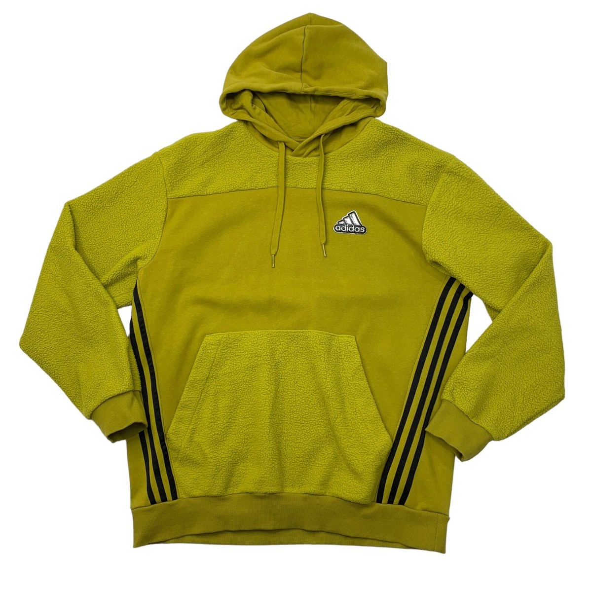 Adidas Sweatshirt Mens L Large Pickle Green Fleece Panel Hoodie Striped  Pockets | eBay
