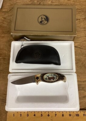 1990s Vintage Franklin Mint Collectors Knife - 10 Point Buck Deer Lockable NIB