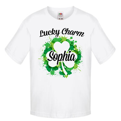 Personalisiertes Kinder T-Shirt St Patricks Day Glücksbringer Kleeblatt Oberteil Junge Mädchen L196