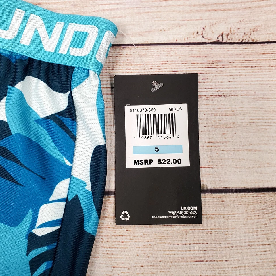 Under Armour Girls Running Shorts Blue Floral Print Size 5 NWT - Image 4 of 4