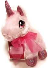 Dan Dee Collectors Choice UNICORN Plush Stuffed Animal Toy PINK GLITTER w Bow 7"