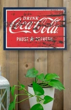 Transpac Drink Coca Cola Red White 17.5 x 11.6 MDF Decorative Hanging Wall Sign