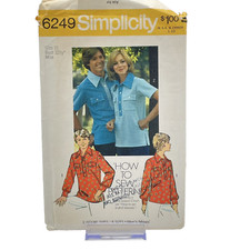 6249 Simplicity Pattern-Men's or Misses Shirt-CUT- vintage 70's - Sz 10 32.5