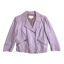 Nordstrom Signature Light Purple Leather Jacket 3/4 Sleeve Sz L New $700