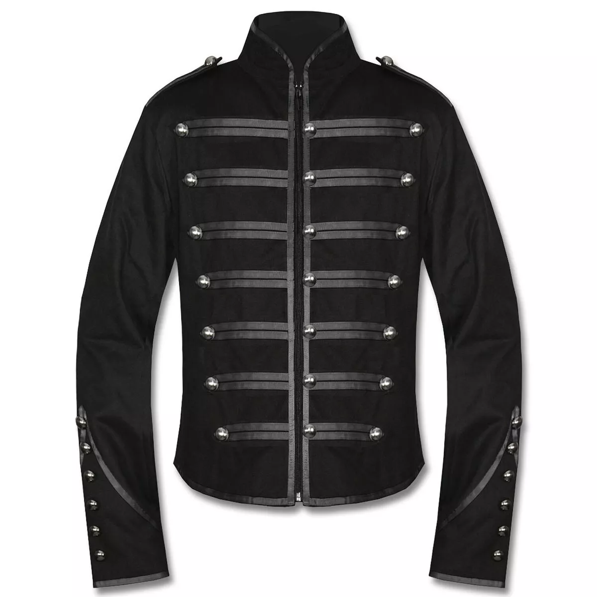 MENS GOTHIC PUNK EMO PARADE MILITARY MARCHING BAND DRUMMER JACKET IN BLACK